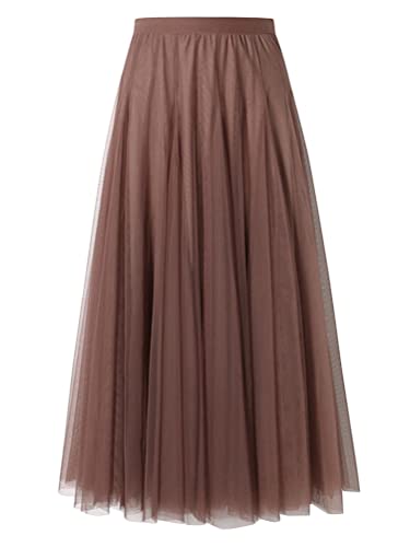 shownicer Damen Maxirock Chiffon Lang Rock Frauen Boho Festlich Freizeitrock Einfarbig Langrock Hochzeit Cocktail Hohe Taille Skirt A HellKaffee L von shownicer