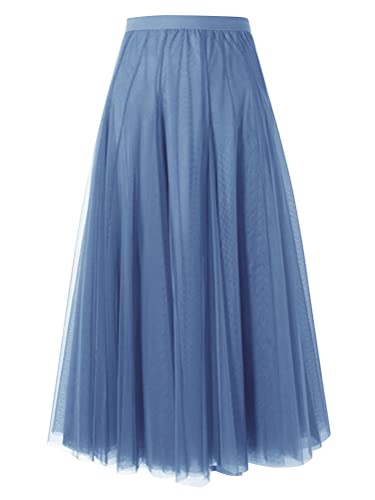 shownicer Damen Maxirock Chiffon Lang Rock Frauen Boho Festlich Freizeitrock Einfarbig Langrock Hochzeit Cocktail Hohe Taille Skirt A Hellblau 3XL von shownicer