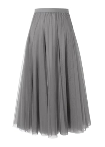 shownicer Damen Maxirock Chiffon Lang Rock Frauen Boho Festlich Freizeitrock Einfarbig Langrock Hochzeit Cocktail Hohe Taille Skirt A Hellgrau M von shownicer