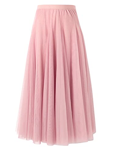 shownicer Damen Maxirock Chiffon Lang Rock Frauen Boho Festlich Freizeitrock Einfarbig Langrock Hochzeit Cocktail Hohe Taille Skirt A Rosa 3XL von shownicer