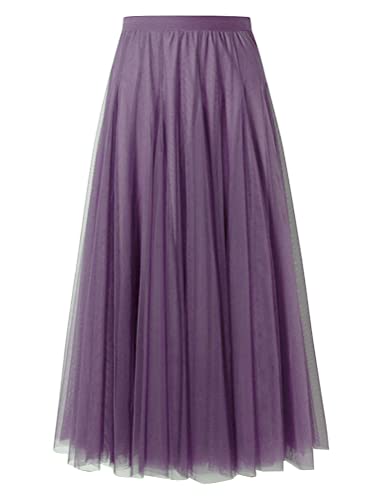 shownicer Damen Maxirock Chiffon Lang Rock Frauen Boho Festlich Freizeitrock Einfarbig Langrock Hochzeit Cocktail Hohe Taille Skirt A Violett 3XL von shownicer