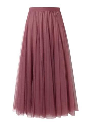 shownicer Damen Maxirock Chiffon Lang Rock Frauen Boho Festlich Freizeitrock Einfarbig Langrock Hochzeit Cocktail Hohe Taille Skirt A Ziegelrot 3XL von shownicer