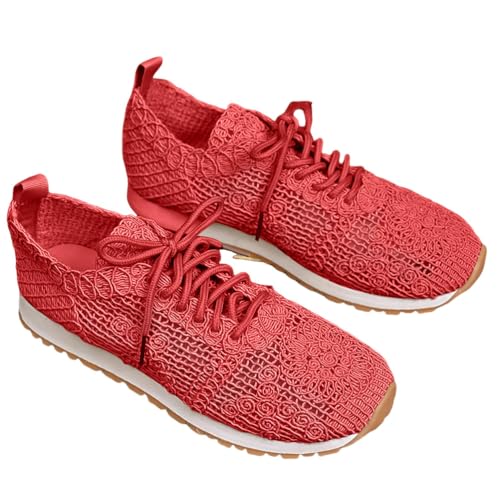 shownicer Damen Mesh Sneaker Leicht Flach Laufschuhe Sportschuhe Turnschuhe Freizeitschuhe A Rot 41 von shownicer