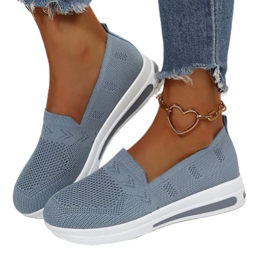 shownicer Damen Mokassin Bootsschuhe Sommer Mesh Plattform Loafers Leichte Atmungsaktiv Bootsportschuhe Freizeitschuhe Halbschuhe Wanderschuhe B Hellblau 36 EU von shownicer