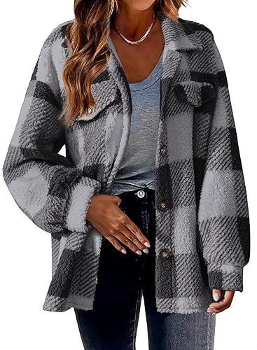 shownicer Damen Plüschjacke Kariert Gefütterte Fleece Jacke Winterjacke Plaid Mantel Reißverschluss Herbst Winter Warme Outwear Mit Kapuze Taschen A Grau M shownicer Damen Plüschjacke Kariert Gefütterte Fleece Jacke Winterjacke Plaid Mantel Reißverschluss Herbst Winter Warme Outwear Mit Kapuze Taschen A Grau M von shownicer