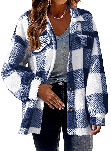 shownicer Damen Plüschjacke Kariert Gefütterte Fleece Winterjacke Plaid Mantel Reißverschluss Herbst Winter Warme Outwear Mit Kapuze Taschen A Blau L shownicer Damen Plüschjacke Kariert Gefütterte Fleece Winterjacke Plaid Mantel Reißverschluss Herbst Winter Warme Outwear Mit Kapuze Taschen A Blau L von shownicer