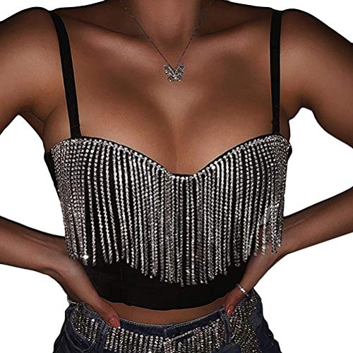 shownicer Damen Pu Leder Crop Top Schnüren Y2K Spaghettiträger Bustier Korsett Überbrust Taille Tanktops Rückenloses Shirt Streetwear E Schwarz M von shownicer