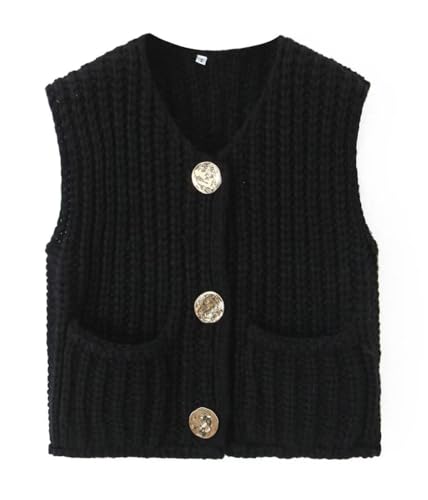 shownicer Damen Pullunder Ärmelloses Basic Strick mit Stehkragen Loose Fit Strickweste Strickpullunder Tank Top A Schwarz M von shownicer