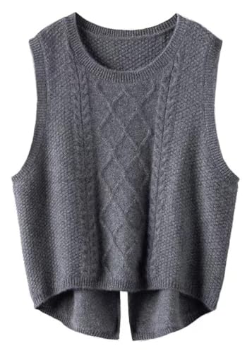 shownicer Damen Pullunder Basic Strickpullunder V-Ausschnitt Loose Fit Ärmellose Strickweste Strick Tank Top A Dunkelgrau XL von shownicer