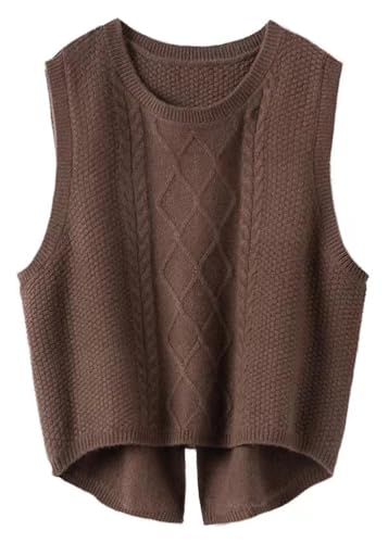 shownicer Damen Pullunder Basic Strickpullunder V-Ausschnitt Loose Fit Ärmellose Strickweste Strick Tank Top A Kaffee XS von shownicer