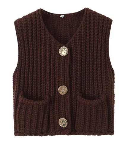 shownicer Damen Pullunder Basic Strickpullunder mit Stehkragen Loose Fit Ärmellose Strickweste Strick Tank Top A Kaffee M von shownicer