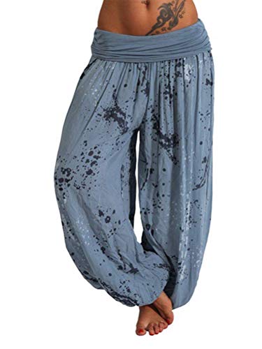 shownicer Damen Pumphose Haremshose Blumenmuster Sommer Boho Baggy Hose Ballonhose Pluderhose Yogahose Aladinhose Harem Stil mit Elastischen A Blau 3XL von shownicer