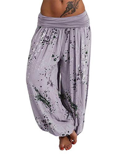 shownicer Damen Pumphose Haremshose Blumenmuster Sommer Boho Baggy Hose Ballonhose Pluderhose Yogahose Aladinhose Harem Stil mit Elastischen A Khaki 3XL von shownicer