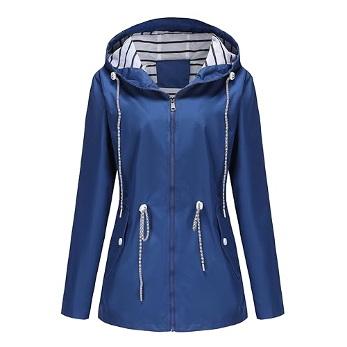 shownicer Damen Regenjacke Wasserdicht Outdoorjacke Einfarbig Atmungsaktiv Regenmantel Mit Kapuze Leichte Jacke Windbreaker Herbst ÜBergangsjacke Funktionsjacke zum Wandern B Blau L von shownicer