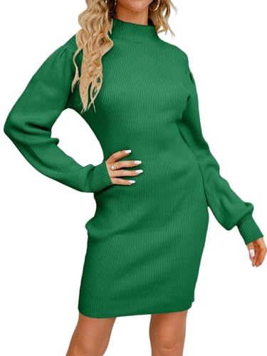shownicer Damen Rollkragen Strickkleid Strickpullover Elegant Winterkleid Modisches Pulloverkleid Midikleid Herbst Winter Oversized Knielang Strickpullover Stricken Tunika Kleid B Grün M von shownicer