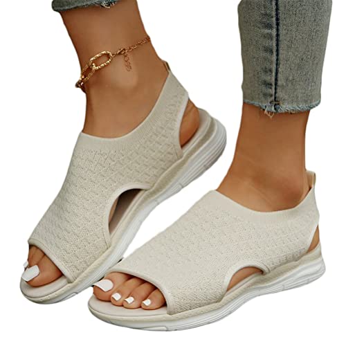 shownicer Damen Sandalen Bequem Flach Klettverschluss Sandaletten Mit Absatz Sommer Vintage Elegant Schnüren Schuhe Ultraleichte Tennisschuhe A Beige 41 EU von shownicer