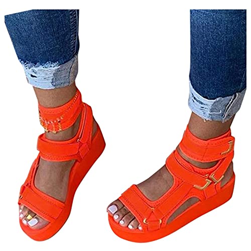 shownicer Damen Sandalen Casual Damen Sommer Wedge Peep Toe High Heel Plattform Pantoletten Anti Rutsch Sandalen C Orange 39 EU von shownicer
