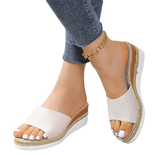 shownicer Damen Sandalen Casual Sommersandale Wedge Peep Toe High Heel Plattform Pantoletten Plateau Pantoletten Anti Skid Sandalen Flache Schuhe Strandsandalen A Beige 37 EU von shownicer