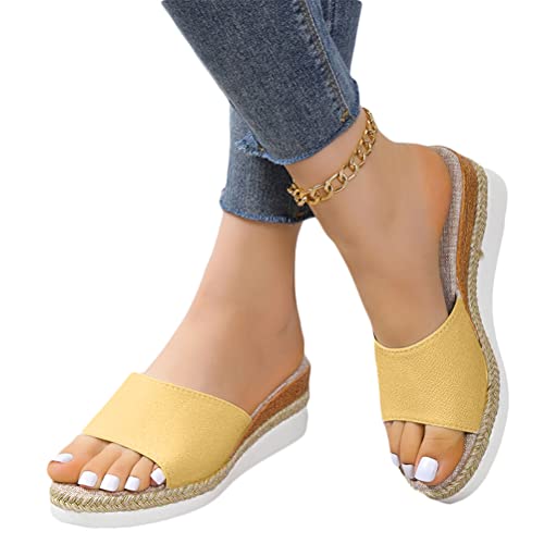 shownicer Damen Sandalen Casual Sommersandale Wedge Peep Toe High Heel Plattform Pantoletten Plateau Pantoletten Anti Skid Sandalen Flache Schuhe Strandsandalen A Gelb 36 EU von shownicer