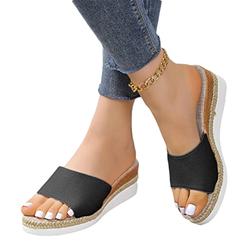 shownicer Damen Sandalen Casual Sommersandale Wedge Peep Toe High Heel Plattform Pantoletten Plateau Pantoletten Anti Skid Sandalen Flache Schuhe Strandsandalen A Schwarz 36 EU von shownicer