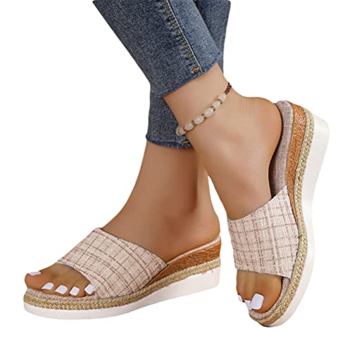 shownicer Damen Sandalen Casual Sommersandale Wedge Peep Toe High Heel Plattform Pantoletten Plateau Pantoletten Anti Skid Sandalen Flache Schuhe Strandsandalen B Beige 36 EU von shownicer