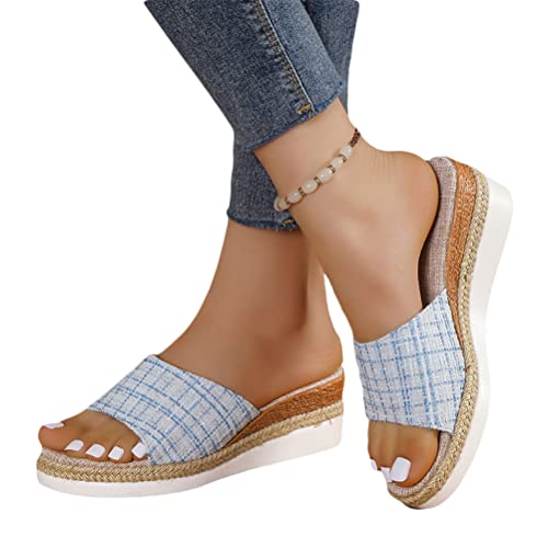 shownicer Damen Sandalen Casual Sommersandale Wedge Peep Toe High Heel Plattform Pantoletten Plateau Pantoletten Anti Skid Sandalen Flache Schuhe Strandsandalen B Blau 38 EU von shownicer