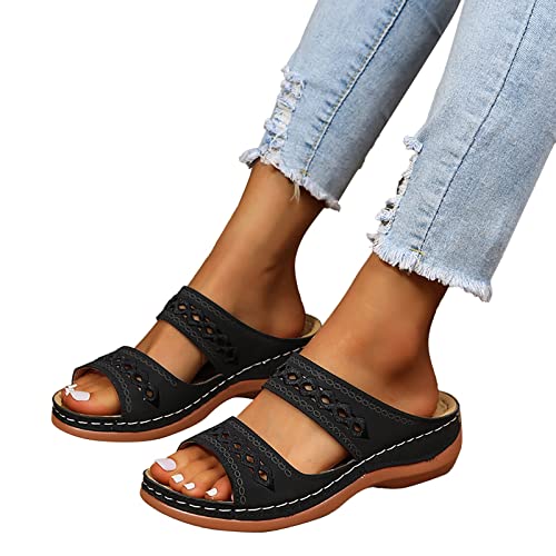 shownicer Damen Sandalen Sommer Comfort Peeptoe Plateau Pantoletten Offene Schuhe Flache Flip Flops Elegante Damen Römische Clogs Flache Sandalen C Schwarz 41 EU von shownicer