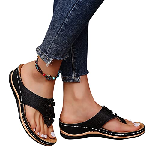 shownicer Damen Sandalen Sommer Comfort Peeptoe Plateau Pantoletten Offene Schuhe Flache Flip Flops Elegante Damen Römische Clogs Flache Sandalen D Schwarz 42 EU von shownicer