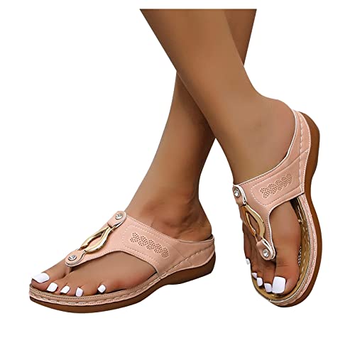 shownicer Damen Sandalen Sommer Comfort Peeptoe Plateau Pantoletten Offene Schuhe Flache Flip Flops Elegante Damen Römische Clogs Flache Sandalen E Rosa 38 EU von shownicer