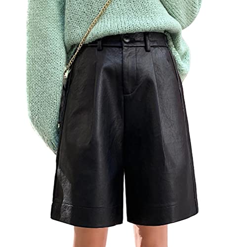 shownicer Damen Sexy Leder Shorts Hohe Taille PU Lederoptik Kurze Hose Casual Wide Leg Lederimitat Kunstlederhose Hotpants Für Frauen Teen Girls A Schwarz 3XL von shownicer