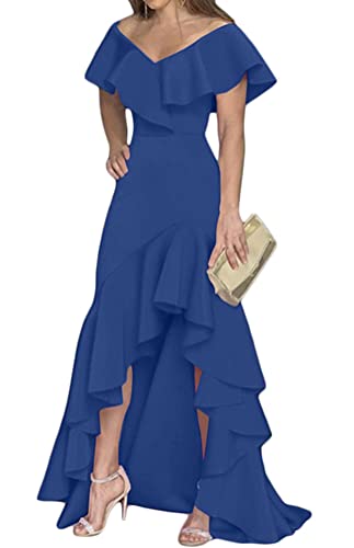 shownicer Damen Sexy SchräGe Schulter Kleid Eng Anliegende Schlitz Gefaltete GekräUselte Meerjungfrau Formales Abendkleider Lang Kleid Cocktailkleid Dunkelblau M von shownicer