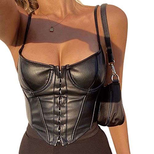 shownicer Damen Sexy Spitze Cami Crop Top Y2K Ärmellose Spaghettiträger Durchsichtig Tank Top K Schwarz S von shownicer