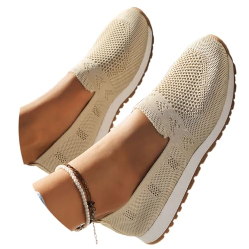shownicer Damen Slip On Sneaker Atmungsaktiv Mesh Schuhe Leicht Bequeme Turnschuhe Sommer Flache Sneaker Walkingschuhe Freizeitschuhe A Aprikose 39 von shownicer