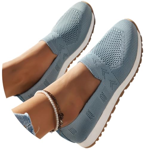shownicer Damen Slip On Sneaker Atmungsaktiv Mesh Schuhe Leicht Bequeme Turnschuhe Sommer Flache Sneaker Walkingschuhe Freizeitschuhe A Blau 43 von shownicer