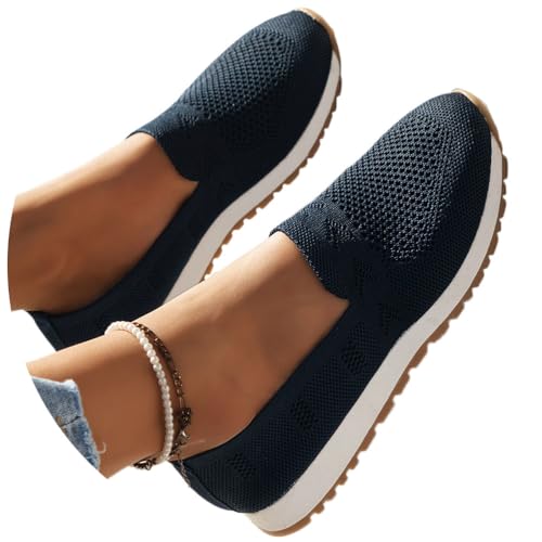 shownicer Damen Slip On Sneaker Atmungsaktiv Mesh Schuhe Leicht Bequeme Turnschuhe Sommer Flache Sneaker Walkingschuhe Freizeitschuhe A Marine 38 von shownicer