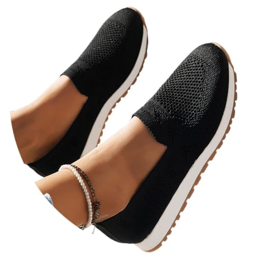 shownicer Damen Slip On Sneaker Atmungsaktiv Mesh Schuhe Leicht Bequeme Turnschuhe Sommer Flache Sneaker Walkingschuhe Freizeitschuhe A Schwarz 38 von shownicer