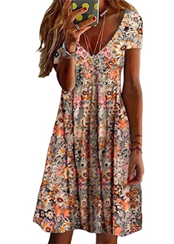 shownicer Damen Sommer Freizeit Blumenmuster Boho V-Ausschnitt Strandkleid Z5 Stil01 M von shownicer