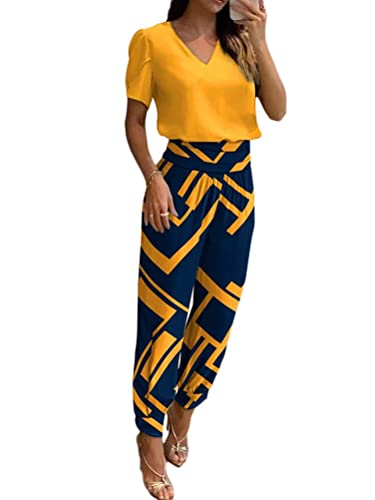 shownicer Damen Sommer Freizeitanzug Casual Hausanzug Zweiteiler Hosenanzug B Gelb M von shownicer
