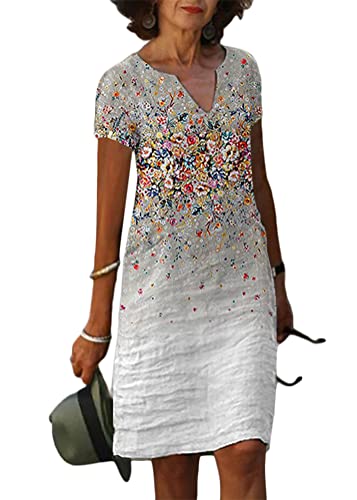 shownicer Damen Sommerkleid V-Ausschnitt Kurzarm Knielang Kleid Elegant Lose Blusenkleid Casual Boho Kleid A-Linie Kleid T-Shirt Kleid B Style30 3XL von shownicer