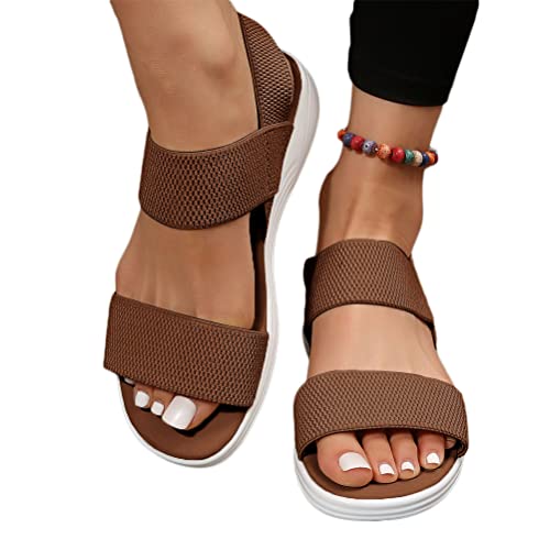 shownicer Damen Sommer Plateau Sandalen Elegant Bequeme Flach Backstrap Sandal Freizeit Sommerschuhe Strand Sandalen Treckingsandalen Stretch Fly Woven A Braun 42 EU von shownicer