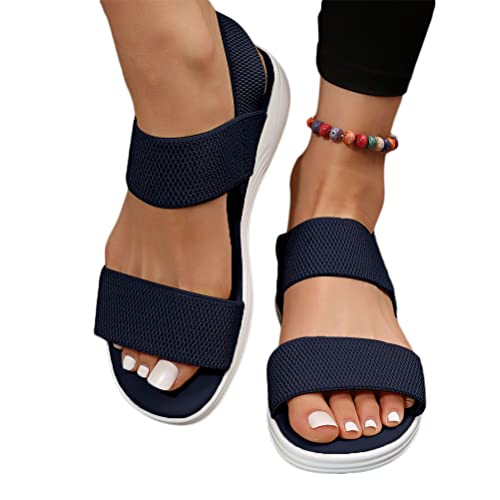 shownicer Damen Sommer Plateau Sandalen Elegant Bequeme Flach Backstrap Sandal Freizeit Sommerschuhe Strand Sandalen Treckingsandalen Stretch Fly Woven A Marine 39 EU von shownicer