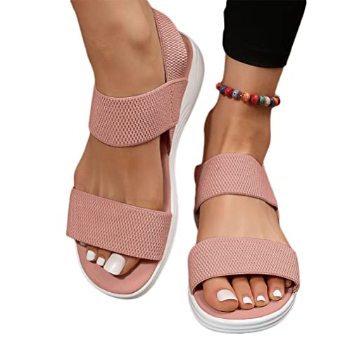 shownicer Damen Sommer Plateau Sandalen Elegant Bequeme Flach Backstrap Sandal Freizeit Sommerschuhe Strand Sandalen Treckingsandalen Stretch Fly Woven A Rosa 36 EU von shownicer