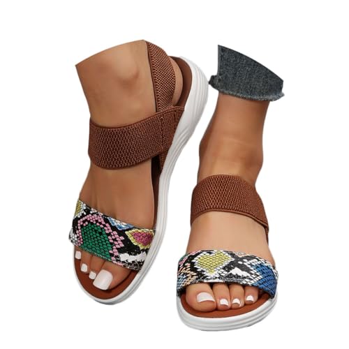 shownicer Damen Sommer Plateau Sandalen Elegant Bequeme Flach Backstrap Sandal Freizeit Sommerschuhe Strand Sandalen Treckingsandalen Stretch Fly Woven B Braun 43 EU von shownicer