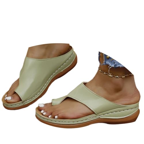 shownicer Damen Sommer Sandalen Bequeme Plattform Pantoletten Zehentrenner Hausschuhe Mode Big Toe Hallux Valgus Orthopädische Schuhe Strandsandalen A Grün 37 von shownicer