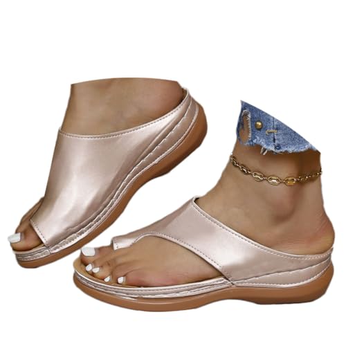 shownicer Damen Sommer Sandalen Bequeme Plattform Pantoletten Zehentrenner Hausschuhe Mode Big Toe Hallux Valgus Orthopädische Schuhe Strandsandalen A Rosa 37 von shownicer