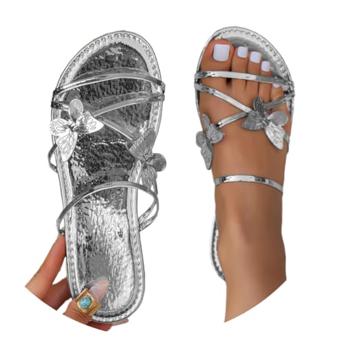 shownicer Damen Sommer Sandalen Schmetterling Flache Sandalen Strandsandalen Leicht Bequem Freizeitschuhe Hausschuhe A Silber 42 shownicer Damen Sommer Sandalen Schmetterling Flache Sandalen Strandsandalen Leicht Bequem Freizeitschuhe Hausschuhe A Silber 42 von shownicer