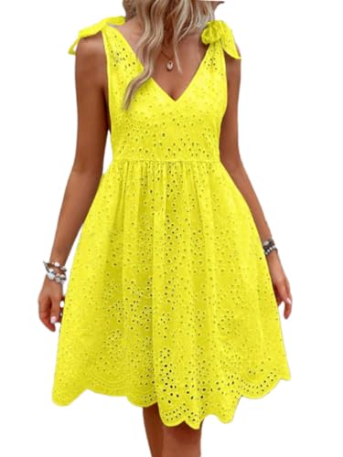 shownicer Damen Sommerkleid Ärmellos V-Ausschnitt Rüschenkleid Spitze A Linie Mini Kurz Sommer Tunika Kleider Strandkleid Freizeitkleider B Gelb XL shownicer Damen Sommerkleid Ärmellos V-Ausschnitt Rüschenkleid Spitze A Linie Mini Kurz Sommer Tunika Kleider Strandkleid Freizeitkleider B Gelb XL von shownicer