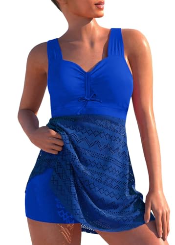 shownicer Damen Spitze Tankini Beachwear Push Up Einfarbig Zweiteilig Badeanzug Zweiteiliger Tankini Set Strand Schwimmanzug Swimsuits Bikini Tank Top und Shorts A Marine 3XL von shownicer