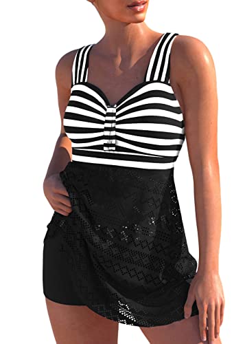 shownicer Damen Spitze Tankini Beachwear Push Up Einfarbig Zweiteilig Badeanzug Zweiteiliger Tankini Set Strand Schwimmanzug Swimsuits Bikini Tank Top und Shorts B Schwarz 3XL von shownicer