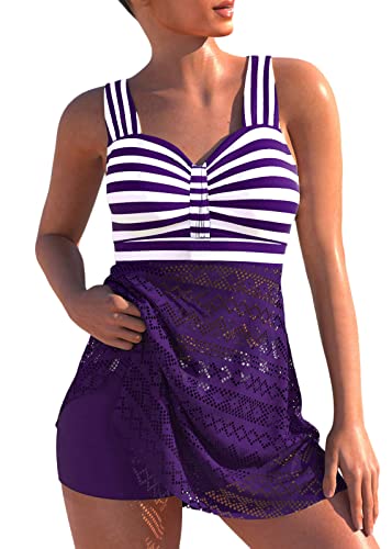 shownicer Damen Spitze Tankini Beachwear Push Up Einfarbig Zweiteilig Badeanzug Zweiteiliger Tankini Set Strand Schwimmanzug Swimsuits Bikini Tank Top und Shorts B Violett M von shownicer